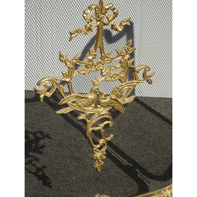 Vintage French Provincial Ribbons Love Birds Gold Brass Fireplace Screen #1 For Sale - Image 10 of 15