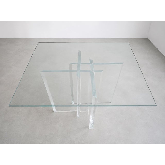 PostModern Attributed to Jeffrey Bigelow 1990s Square Beveled Glass Dining Table With Lucite Base For Sale In Las Vegas - Image 6 of 8