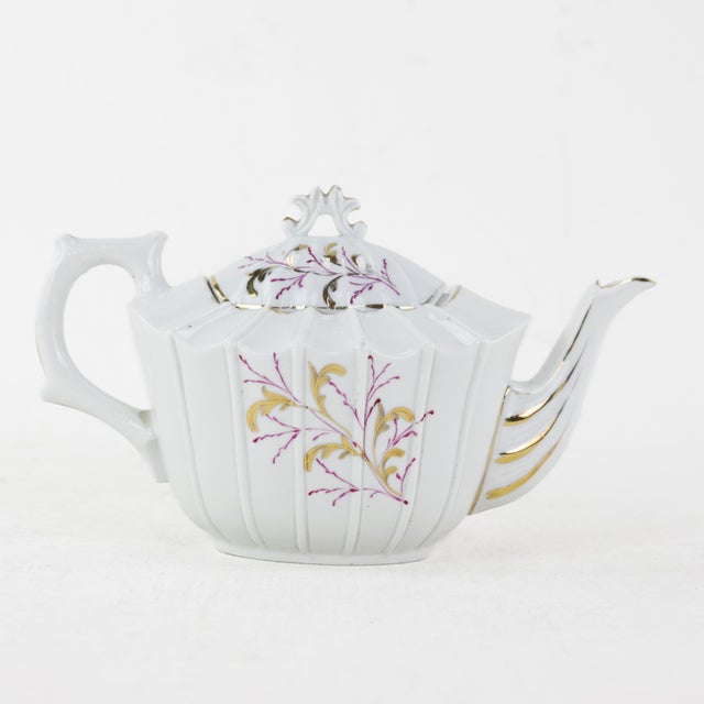 Traditional Vintage Hand-Painted Porcelain Tea Set With Floral & Gold Details For Sale - Image 3 of 9