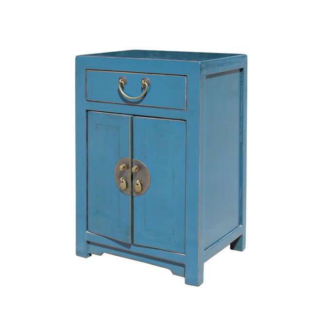Oriental Distressed Teal Blue Chathams Lacquer Side End Table Nightstand Chairish