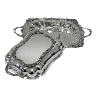 1920s Rococo Silverplate Handled Covered Serving Dish - 2pcs For Sale
