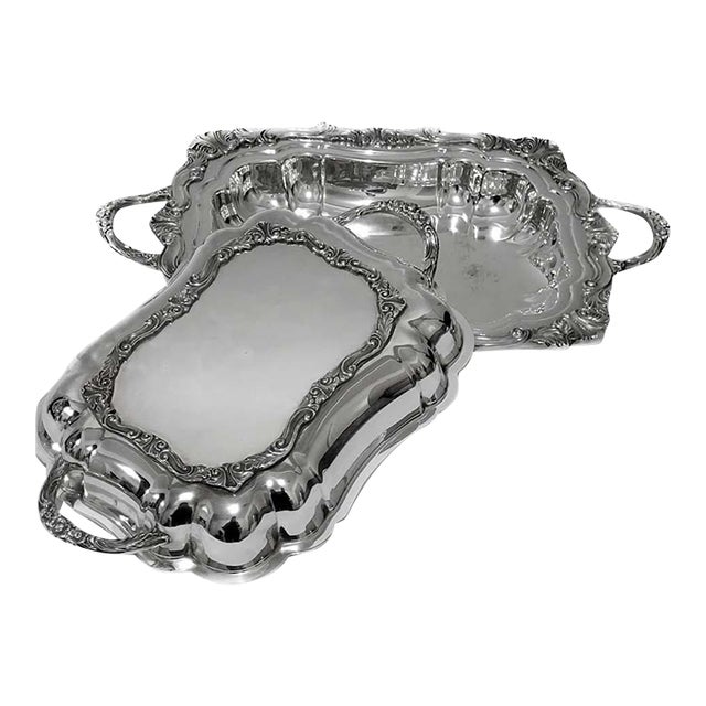 1920s Rococo Silverplate Handled Covered Serving Dish - 2pcs For Sale