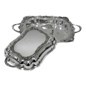 1920s Rococo Silverplate Handled Covered Serving Dish - 2pcs