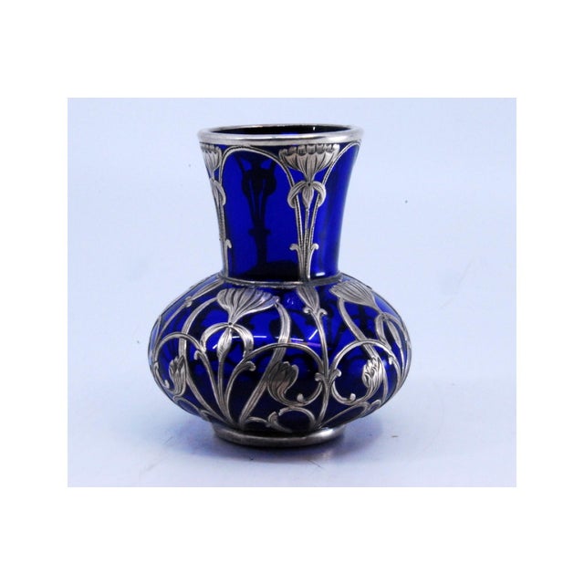 Metal Blue Glass Jar with Islamic Style Silver Cut For Sale - Image 7 of 8