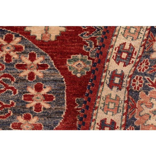 Red Rustic Super Kazak Red/Blue Wool Rug - 5'3'' X 6'3'' For Sale - Image 8 of 10