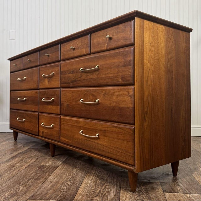 Vintage 1961 Solid Walnut MCM Dresser and Nightstand Set For Sale - Image 9 of 18