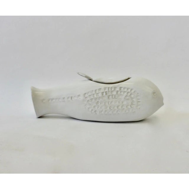 Quite rare Bennington Pottery fish shaped tureen with original ladle all in matte white glaze.