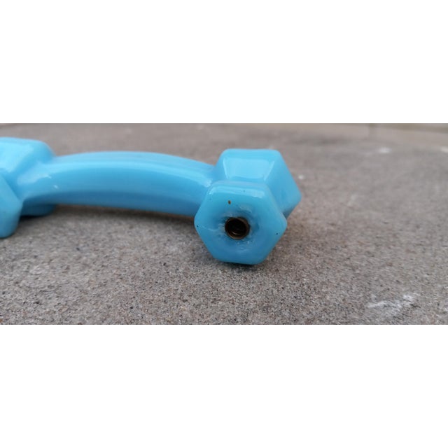 1920s Art Deco Pair (2x) Blue Opaline Glass Drawer Pulls (Handles) For Sale - Image 16 of 16