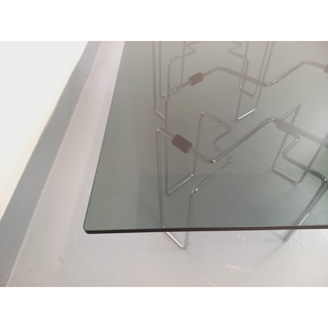 Vintage Space Age Rectangular Coffee Table in Smoked Glass and Chrome Metal, 1970s For Sale - Image 8 of 15