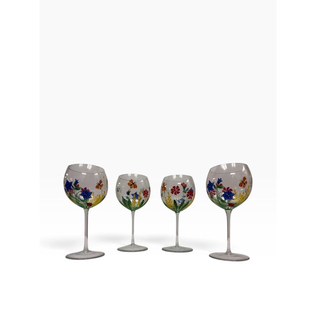 Vintage Royal Danube Romania Hand-Painted Crystal Floral Goblets – Set of 6 For Sale In West Palm - Image 6 of 12
