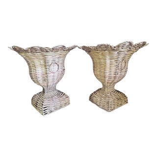 Pair of Large Vintage Wicker Urns For Sale