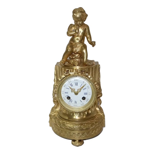 Louis XVI Style Golden Bronze Clock For Sale