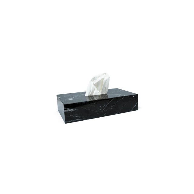 Tissue Box Cover in Black Marble For Sale - Image 3 of 11