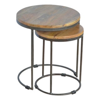 Industrial Solid Wood Nesting Stools (2 Pcs) For Sale