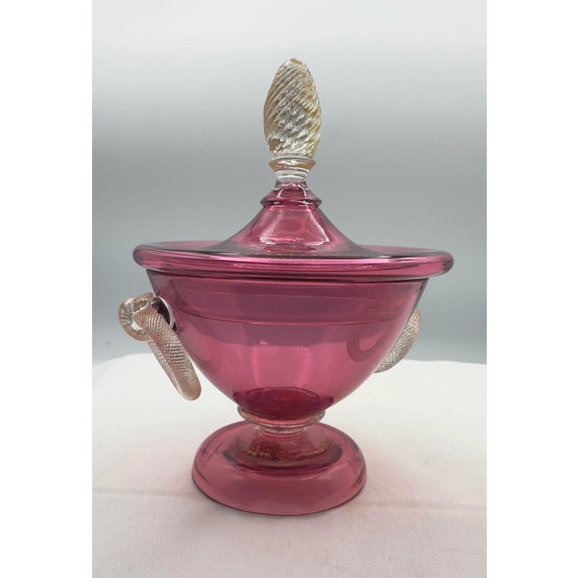 Italian Murano Cranberry Glass Neo Classical Lidded Jar For Sale - Image 3 of 10