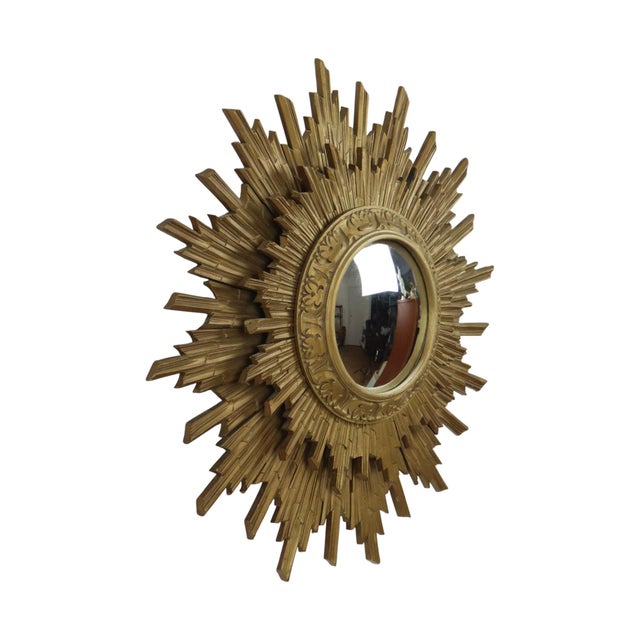 Gold Sun Mirror Two Levels Convex Mirror Sunburst, 1960s For Sale - Image 9 of 15
