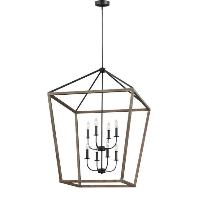 Sean Lavin by Visual Comfort Studio Gannet Extra Large Chandelier, Weathered Oak Wood/Antique Forged Iron For Sale