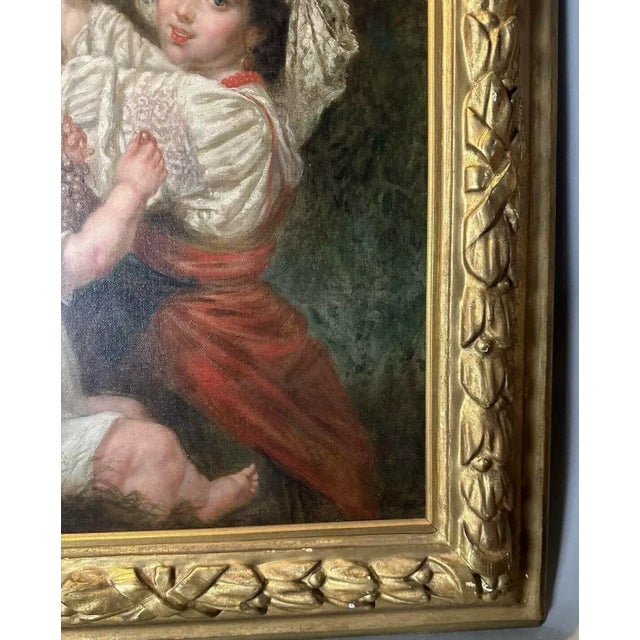 Antique Victorian French Continental Gilt Framed Genre Scene Oil Painting Mother & Child Picking Grapes For Sale - Image 4 of 9