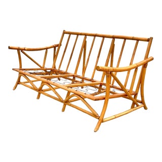 Vintage Coastal Bent Rattan Pagoda Sofa For Sale