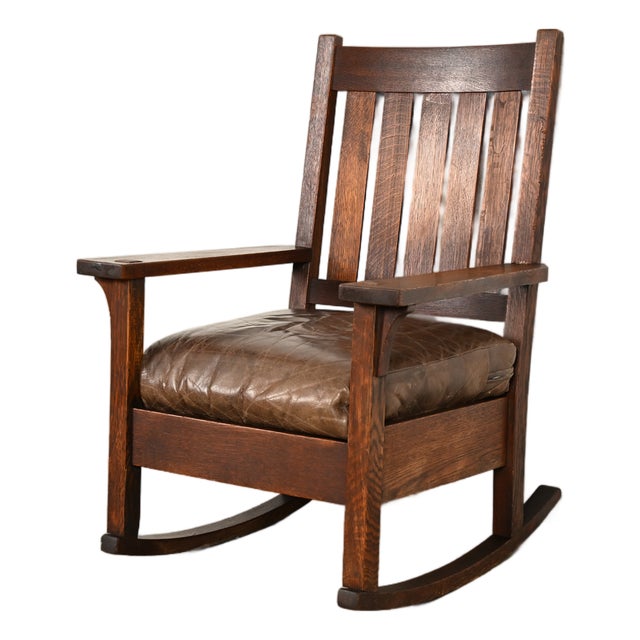 Gustav Stickley Antique Mission Oak Arts & Crafts Rocking Chair, Circa 1910 For Sale