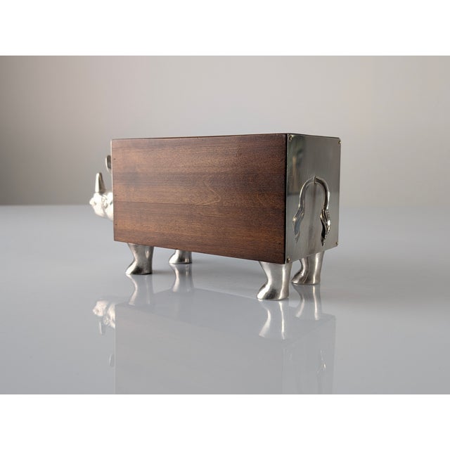 Almazán Rhino Bottle Holder in Wood and Nickel Silver, 1960s For Sale - Image 15 of 18