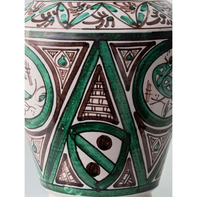 Mid-20th Century Spanish Revival Green Ceramic Table Lamp with Silk Shade, 1970s For Sale - Image 11 of 18