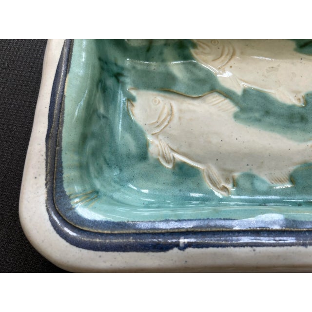 Nautical 1995 Sally Christopher Pottery Fish Dish-Signed For Sale - Image 3 of 8