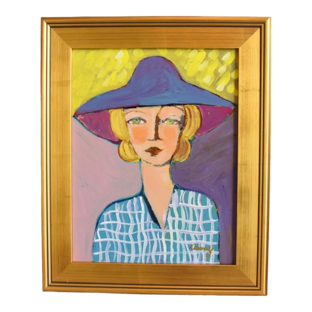 Original Portrait Oil Painting by Ruth Arenz Including the Antiqued Gold Wood Frame For Sale