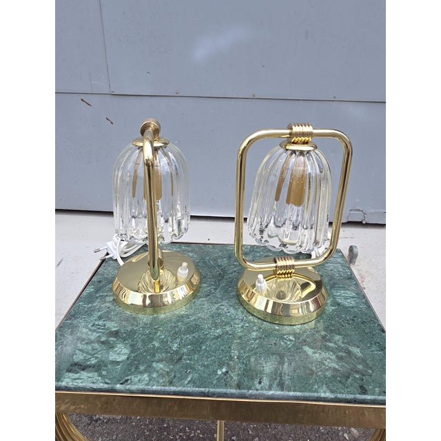 1930s Art Deco Table Lamps in Brass and Murano Glass, 1930, Set of 2 For Sale - Image 5 of 9