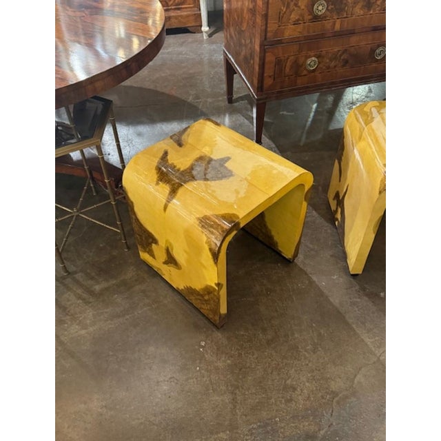 Beautiful pair of elegant Italian parchment side tables with an Art Deco style. Perfect for those looking to add a touch...