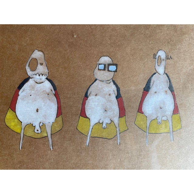 Bettina Gladisch, Figurative Caricatures: World Champions I to IV, 2006, Mixed Media on Paper, Framed, Set of 4 For Sale - Image 12 of 15