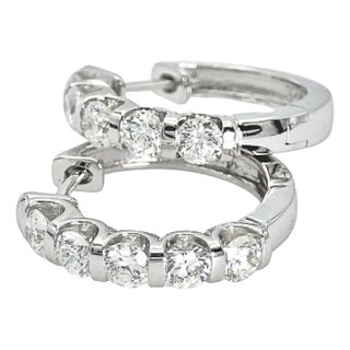 Natural Diamond Hoop Earrings 14k (585) White Gold - Set of 2 For Sale