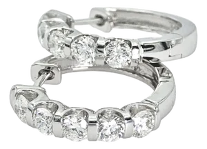 Natural Diamond Hoop Earrings 14k (585) White Gold - Set of 2