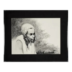 1990s Gilbert Young Original Signed Graphite Drawing of a Woman, Framed