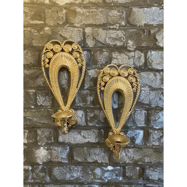 Gold Egyptian Inspired, Mid Century, Hollywood Regency Wall Hanging Candle Holder Sconces By Homco Interiors. Lightweight...