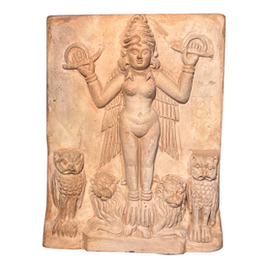 Antique Handmolded Rare Terracotta Plaque Depicting Babylonian Goddess Ishtar or Lilith