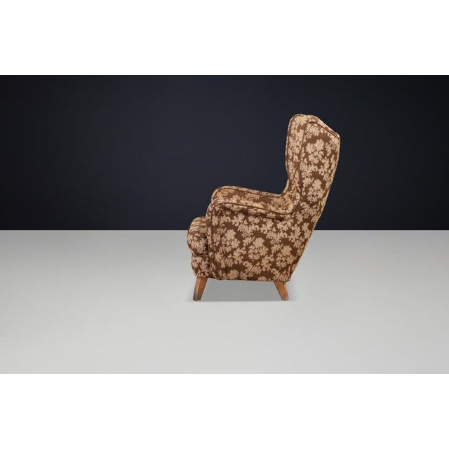 Brown Art Deco Wingback Chair, Czechoslovakia, 1940s For Sale - Image 8 of 11