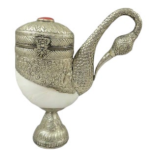 Anglo-Indian Silvered Metal and Nautilus Shell Swan Sculpture Container For Sale