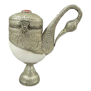 Anglo-Indian Silvered Metal and Nautilus Shell Swan Sculpture Container