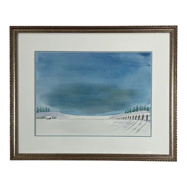Late 20th Century Serene Snow Watercolor, Framed For Sale