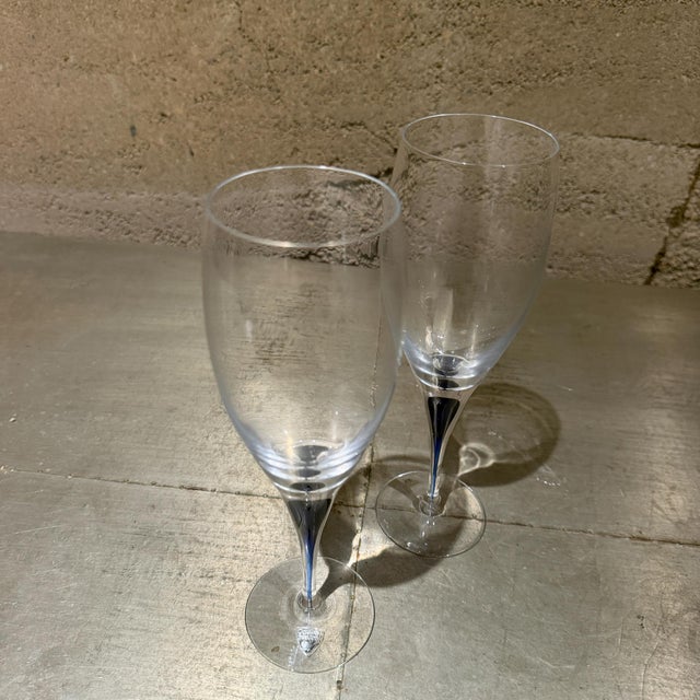 1980s Orrefors Intermezzo Blue Wine Glass Blue Drop Erika Lagerbielke Sweden Set 2 For Sale - Image 10 of 13