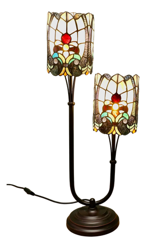 Metal and Jewel Glass Tiffany Style Twin Lamp, 1990