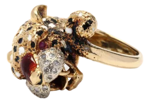 Diamond and Enamel Cheetah Ring, 18k Yellow Gold, Ring Size 6.5