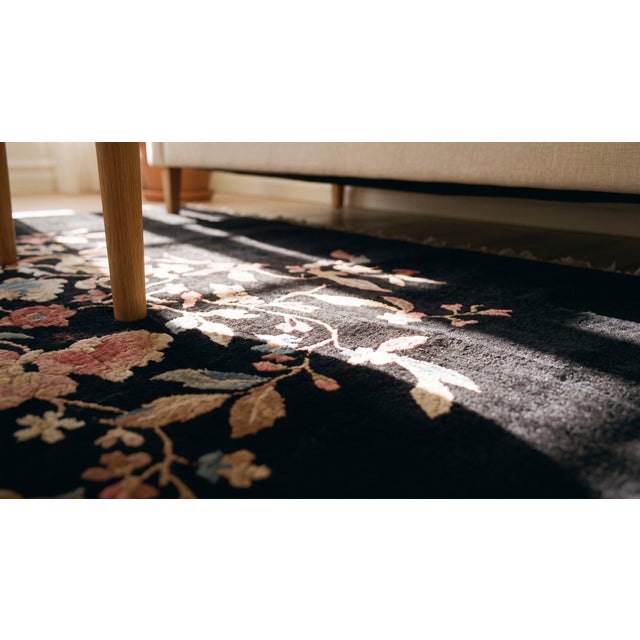 1920s Black Floral Antique Chinese Art Deco Carpet 5'9" X 8'6" by Nichols Workshop Knotted Wool Rug For Sale - Image 13 of 15