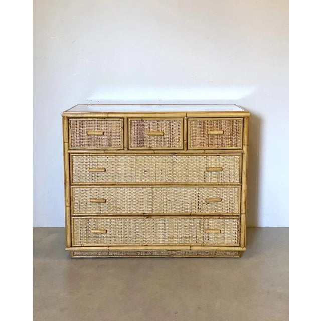 Bamboo & Wicker Chest of Drawers, 1970s For Sale - Image 3 of 10