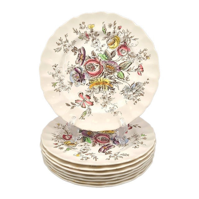 Vintage Mid-Century Modern Johnson Bros Sheraton England 10" Dinner Plate - Set of 6 For Sale