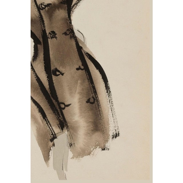 Paper Vintage French Fashion Art Print – Brown Coat Illustration With Red Lips, 12" X 16" For Sale - Image 7 of 8
