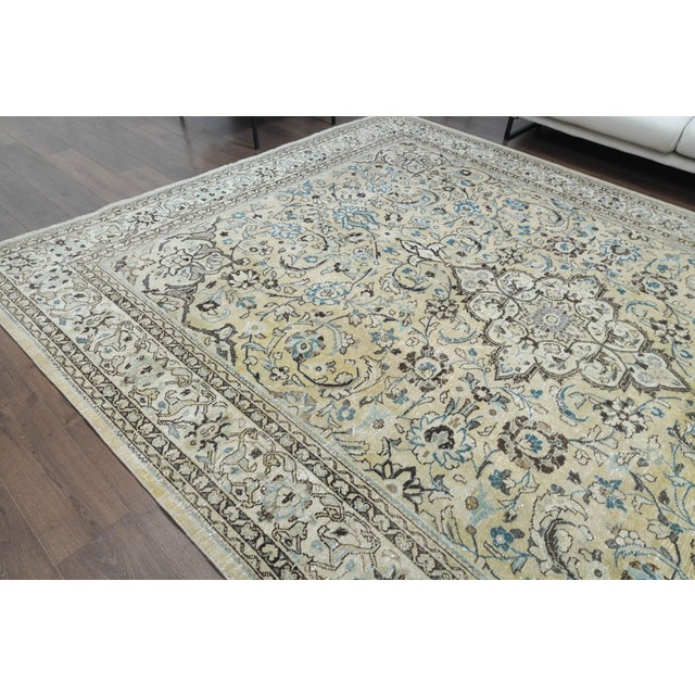1960s 1960s Vintage Persian Handmade Wool Cotton Beige Area Rug For Sale - Image 5 of 11