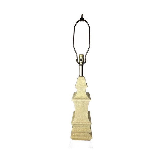 Chinoiserie Vintage Westwood Industries Cream Crackle Glaze Pagoda Table Lamp For Sale - Image 3 of 4