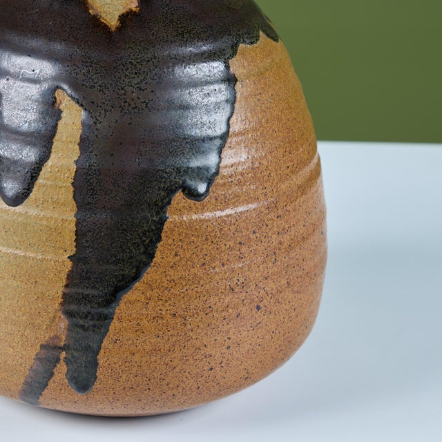 Large Hand-Thrown Stoneware Drip Glaze Vase For Sale - Image 10 of 11